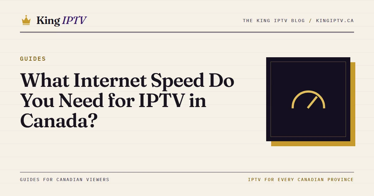Internet speed for IPTV in Canada: a speed test gauge on a phone in front of a TV playing a 4K channel
