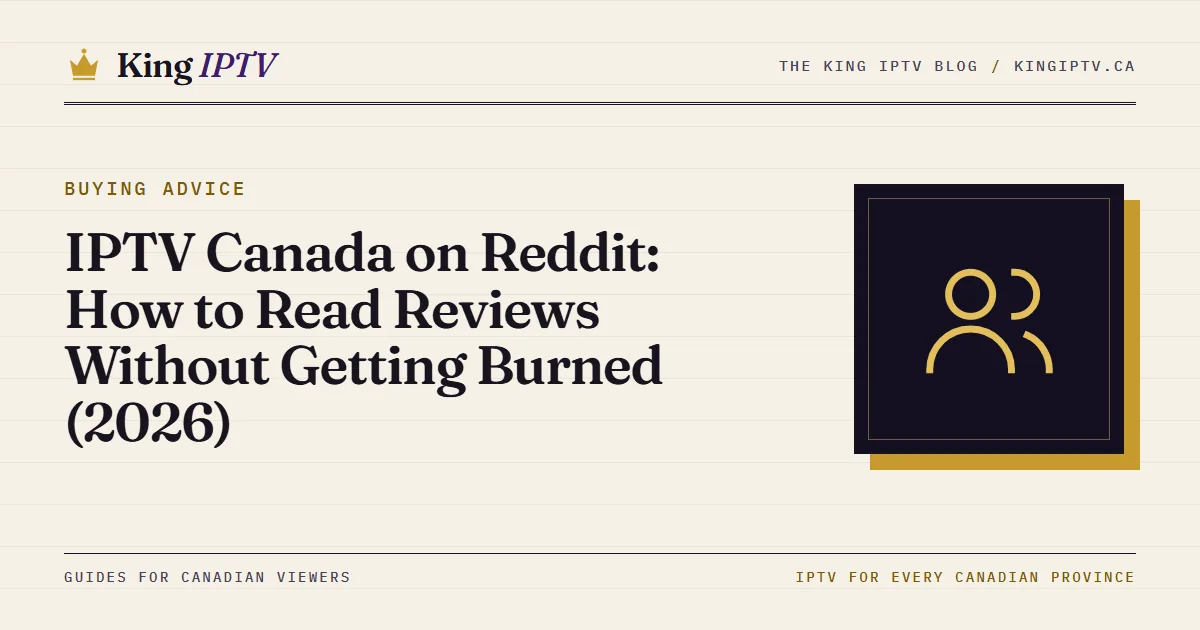 IPTV Canada reviews on Reddit: a phone showing a discussion thread next to a TV with a free trial checklist