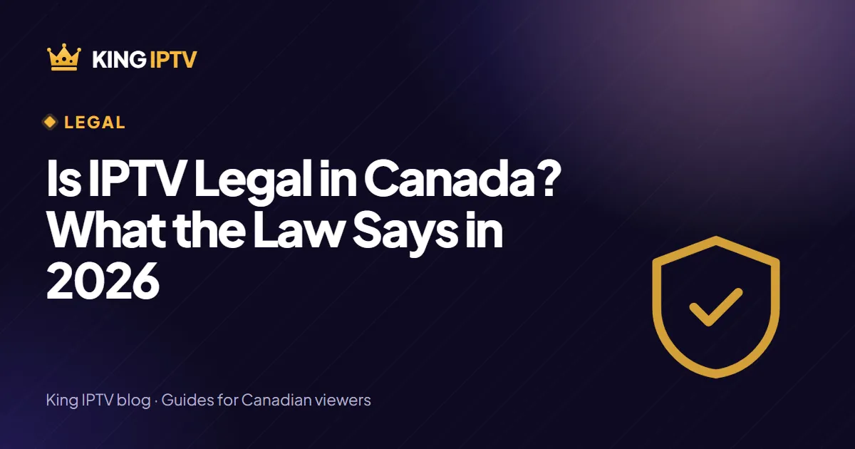 Is IPTV legal in Canada: a scale of justice in front of a TV showing a live channel guide
